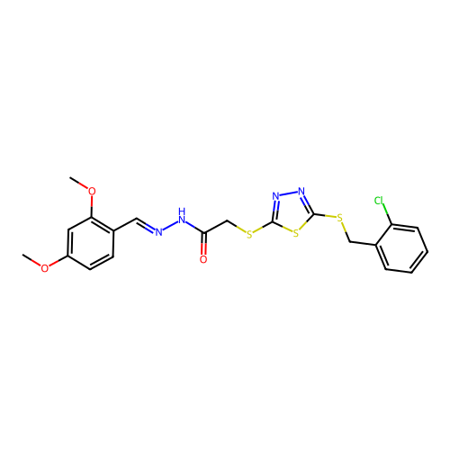 (E)-2-((5-((2-chlorobenzyl)thio)-1,3,4-thiadiazol-2-yl)thio)-N'-(2,4-dimethoxybenzylidene)acetohydrazide structure