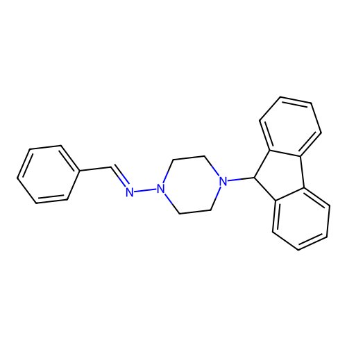 (E)-N-benzylidene-4-(9H-fluoren-9-yl)piperazin-1-amine structure