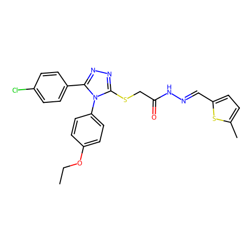 2-{[5-(4-chlorophenyl)-4-(4-ethoxyphenyl)-4H-1,2,4-triazol-3-yl]sulfanyl}-N'-[(E)-(5-methylthiophen-2-yl)methylidene]acetohydrazide structure