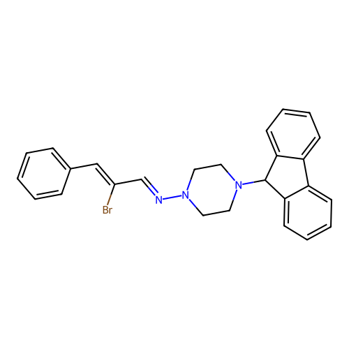 (E)-N-((Z)-2-bromo-3-phenylallylidene)-4-(9H-fluoren-9-yl)piperazin-1-amine structure