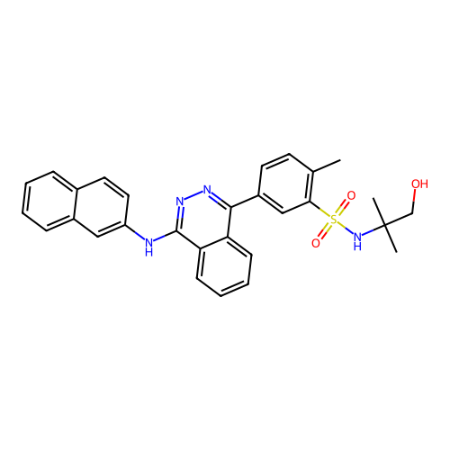N-(1-hydroxy-2-methylpropan-2-yl)-2-methyl-5-[4-(naphthalen-2-ylamino)phthalazin-1-yl]benzenesulfonamide structure