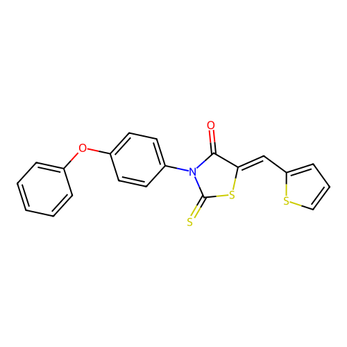 (5Z)-3-(4-phenoxyphenyl)-5-(thiophen-2-ylmethylidene)-2-thioxo-1,3-thiazolidin-4-one structure