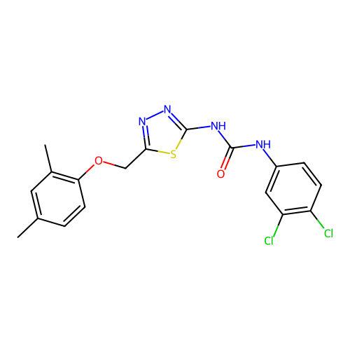 1-(3,4-dichlorophenyl)-3-{5-[(2,4-dimethylphenoxy)methyl]-1,3,4-thiadiazol-2-yl}urea structure