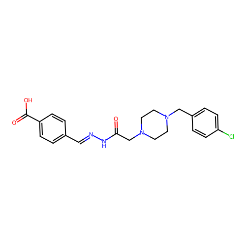 (E)-4-((2-(2-(4-(4-chlorobenzyl)piperazin-1-yl)acetyl)hydrazono)methyl)benzoic acid structure