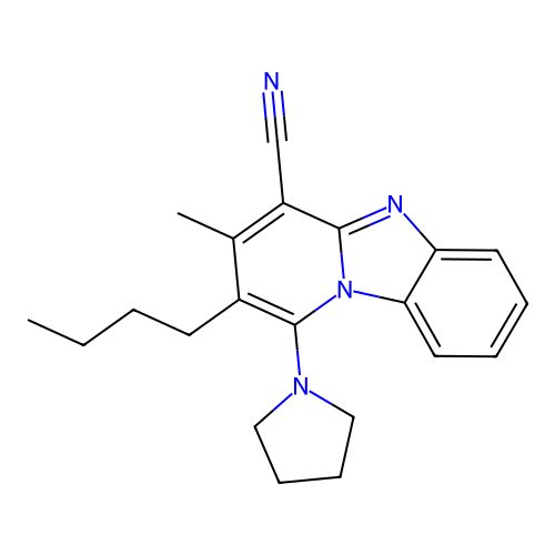 2-Butyl-3-methyl-1-(pyrrolidin-1-yl)pyrido[1,2-a]benzimidazole-4-carbonitrile structure