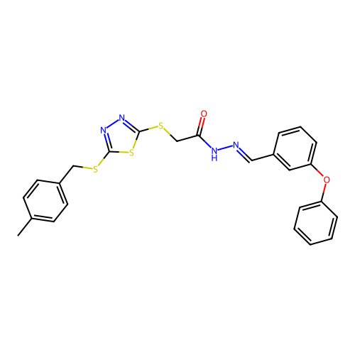 2-({5-[(4-methylbenzyl)sulfanyl]-1,3,4-thiadiazol-2-yl}sulfanyl)-N'-[(E)-(3-phenoxyphenyl)methylidene]acetohydrazide structure