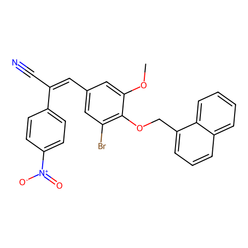 (E)-3-(3-bromo-5-methoxy-4-(naphthalen-1-ylmethoxy)phenyl)-2-(4-nitrophenyl)acrylonitrile structure