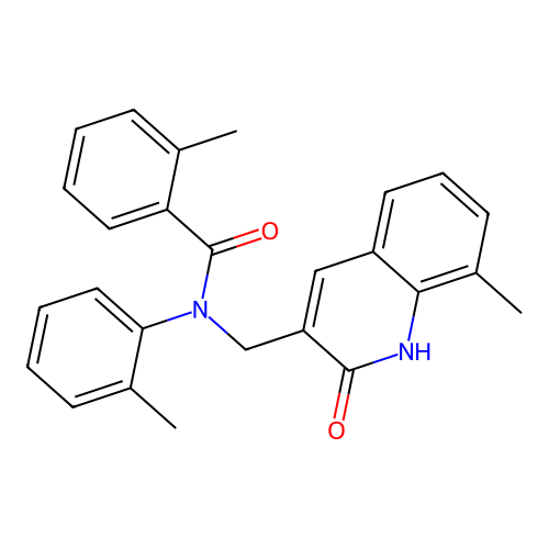 2-methyl-N-[(8-methyl-2-oxo-1H-quinolin-3-yl)methyl]-N-(2-methylphenyl)benzamide structure