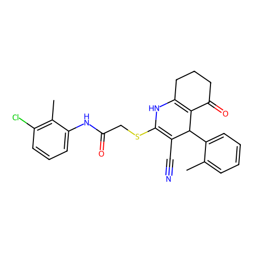 N-(3-chloro-2-methylphenyl)-2-((3-cyano-5-oxo-4-(o-tolyl)-1,4,5,6,7,8-hexahydroquinolin-2-yl)thio)acetamide structure