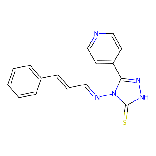 4-[(E)-[(E)-3-phenylprop-2-enylidene]amino]-3-pyridin-4-yl-1H-1,2,4-triazole-5-thione structure