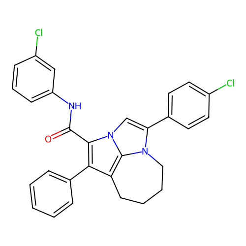 N-(3-chlorophenyl)-4-(4-chlorophenyl)-1-phenyl-5,6,7,8-tetrahydro-2a,4a-diazacyclopenta[cd]azulene-2-carboxamide structure