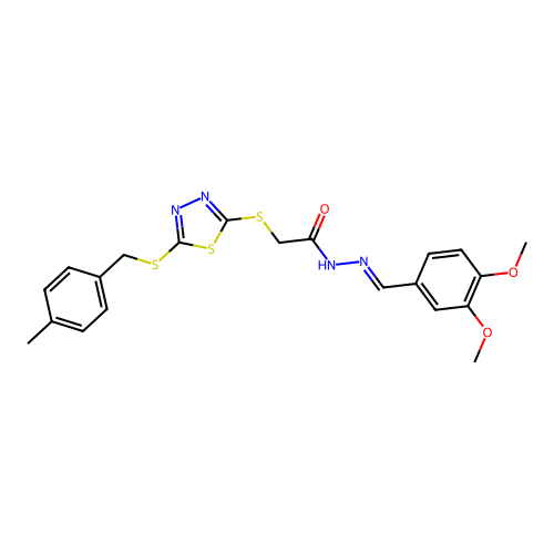 N'-[(E)-(3,4-dimethoxyphenyl)methylidene]-2-({5-[(4-methylbenzyl)sulfanyl]-1,3,4-thiadiazol-2-yl}sulfanyl)acetohydrazide structure