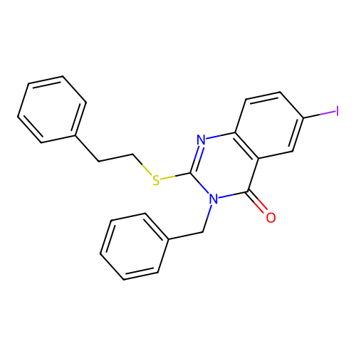 3-benzyl-6-iodo-2-[(2-phenylethyl)sulfanyl]quinazolin-4(3H)-one structure