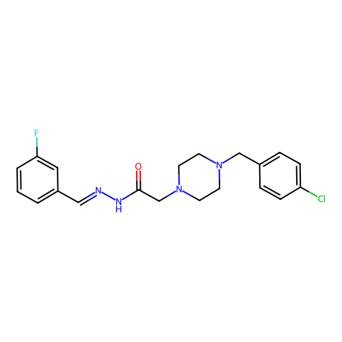 2-[4-[(4-chlorophenyl)methyl]piperazin-1-yl]-N-[(E)-(3-fluorophenyl)methylideneamino]acetamide structure