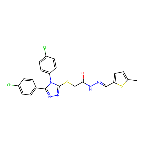 2-{[4,5-bis(4-chlorophenyl)-4H-1,2,4-triazol-3-yl]sulfanyl}-N'-[(E)-(5-methylthiophen-2-yl)methylidene]acetohydrazide structure