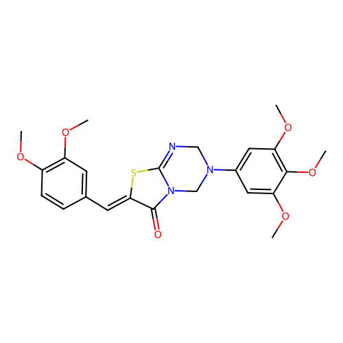 (Z)-7-(3,4-dimethoxybenzylidene)-3-(3,4,5-trimethoxyphenyl)-3,4-dihydro-2H-thiazolo[3,2-a][1,3,5]triazin-6(7H)-one structure