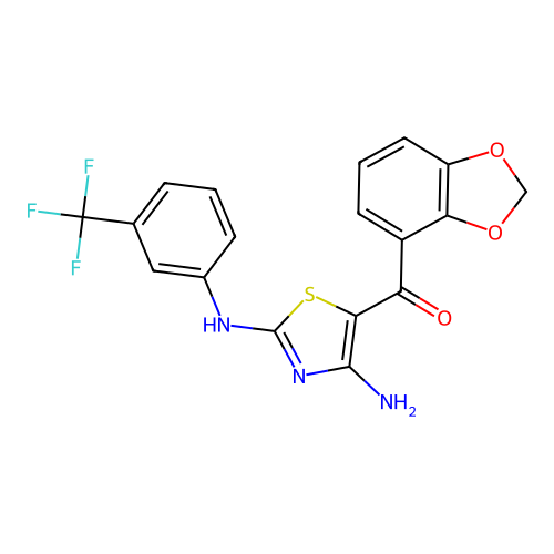 [4-amino-2-[3-(trifluoromethyl)anilino]-1,3-thiazol-5-yl]-(1,3-benzodioxol-4-yl)methanone structure