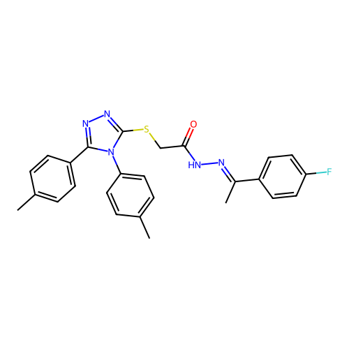2-[[4,5-bis(4-methylphenyl)-1,2,4-triazol-3-yl]sulfanyl]-N-[(Z)-1-(4-fluorophenyl)ethylideneamino]acetamide structure