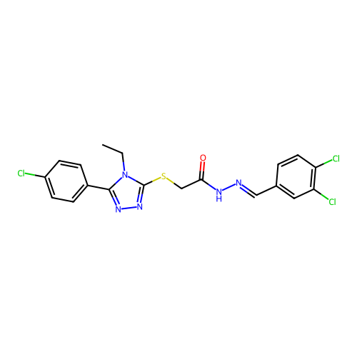 2-{[5-(4-chlorophenyl)-4-ethyl-4H-1,2,4-triazol-3-yl]sulfanyl}-N'-[(E)-(3,4-dichlorophenyl)methylidene]acetohydrazide structure