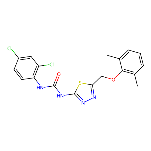 1-(2,4-dichlorophenyl)-3-{5-[(2,6-dimethylphenoxy)methyl]-1,3,4-thiadiazol-2-yl}urea structure