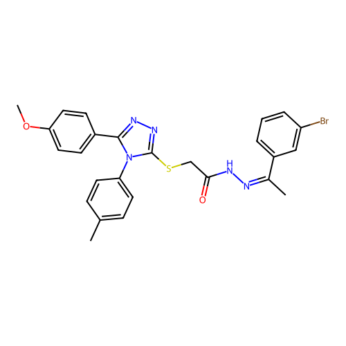 (Z)-N'-(1-(3-bromophenyl)ethylidene)-2-((5-(4-methoxyphenyl)-4-(p-tolyl)-4H-1,2,4-triazol-3-yl)thio)acetohydrazide structure