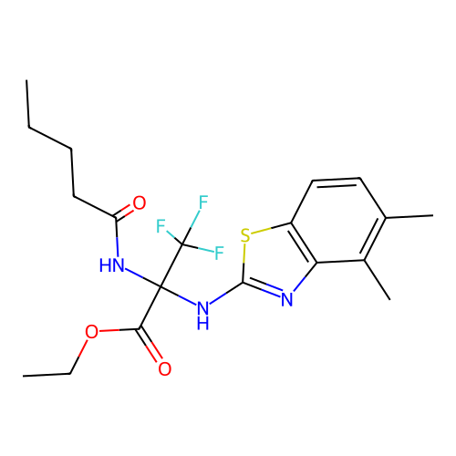 ethyl N-(4,5-dimethyl-1,3-benzothiazol-2-yl)-3,3,3-trifluoro-2-(pentanoylamino)alaninate structure