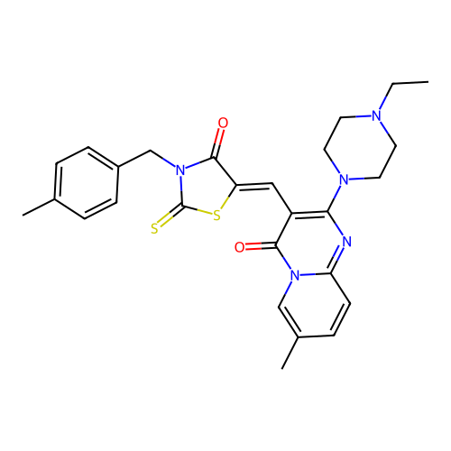 2-(4-ethylpiperazin-1-yl)-7-methyl-3-{(Z)-[3-(4-methylbenzyl)-4-oxo-2-thioxo-1,3-thiazolidin-5-ylidene]methyl}-4H-pyrido[1,2-a]pyrimidin-4-one structure