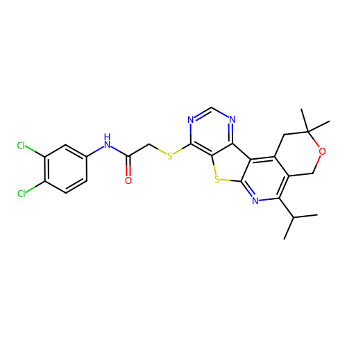 N-(3,4-dichlorophenyl)-2-((5-isopropyl-2,2-dimethyl-2,4-dihydro-1H-pyrano[4'',3'':4',5']pyrido[3',2':4,5]thieno[3,2-d]pyrimidin-8-yl)thio)acetamide structure