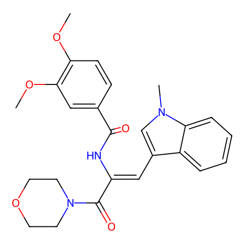 3,4-dimethoxy-N-[(1Z)-1-(1-methyl-1H-indol-3-yl)-3-(morpholin-4-yl)-3-oxoprop-1-en-2-yl]benzamide structure