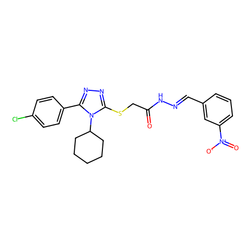 2-{[5-(4-chlorophenyl)-4-cyclohexyl-4H-1,2,4-triazol-3-yl]sulfanyl}-N'-[(E)-(3-nitrophenyl)methylidene]acetohydrazide structure