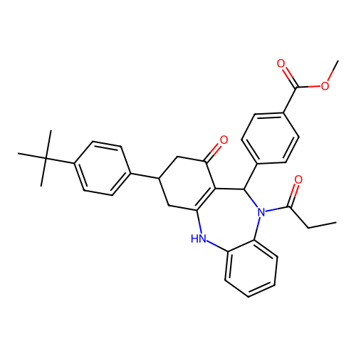 methyl 4-[3-(4-tert-butylphenyl)-1-hydroxy-10-propanoyl-3,4,10,11-tetrahydro-2H-dibenzo[b,e][1,4]diazepin-11-yl]benzoate structure