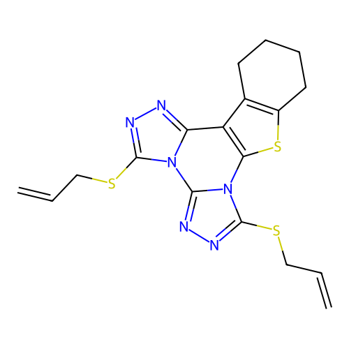 3,7-bis(allylthio)-10,11,12,13-tetrahydrobenzo[4,5]thieno[3,2-e]bis([1,2,4]triazolo)[4,3-a:4',3'-c]pyrimidine structure