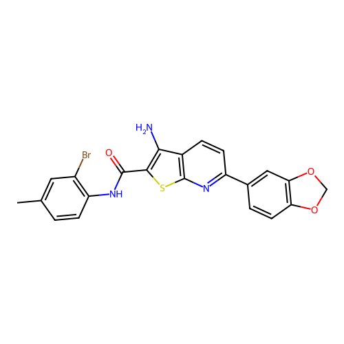 3-amino-6-(1,3-benzodioxol-5-yl)-N-(2-bromo-4-methylphenyl)thieno[2,3-b]pyridine-2-carboxamide structure