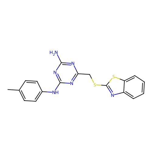 6-(Benzothiazol-2-ylsulfanylmethyl)-N-p-tolyl-[1,3,5]triazine-2,4-diamine structure
