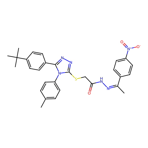2-{[5-(4-tert-butylphenyl)-4-(4-methylphenyl)-4H-1,2,4-triazol-3-yl]sulfanyl}-N'-[(1Z)-1-(4-nitrophenyl)ethylidene]acetohydrazide structure