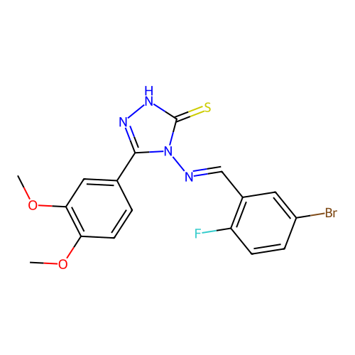 4-[(E)-(5-bromo-2-fluorophenyl)methylideneamino]-3-(3,4-dimethoxyphenyl)-1H-1,2,4-triazole-5-thione structure