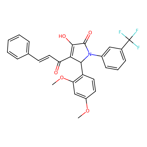 (4E)-5-(2,4-dimethoxyphenyl)-4-[(2E)-1-hydroxy-3-phenylprop-2-en-1-ylidene]-1-[3-(trifluoromethyl)phenyl]pyrrolidine-2,3-dione structure
