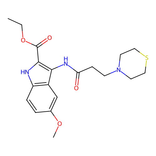 ethyl 5-methoxy-3-(3-thiomorpholinopropanamido)-1H-indole-2-carboxylate structure