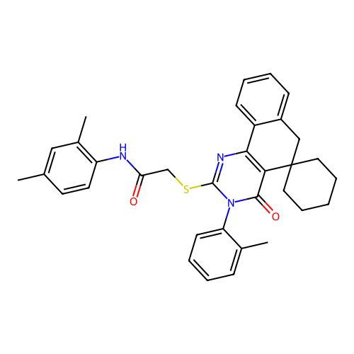 N-(2,4-dimethylphenyl)-2-((4-oxo-3-(o-tolyl)-4,6-dihydro-3H-spiro[benzo[h]quinazoline-5,1'-cyclohexan]-2-yl)thio)acetamide structure