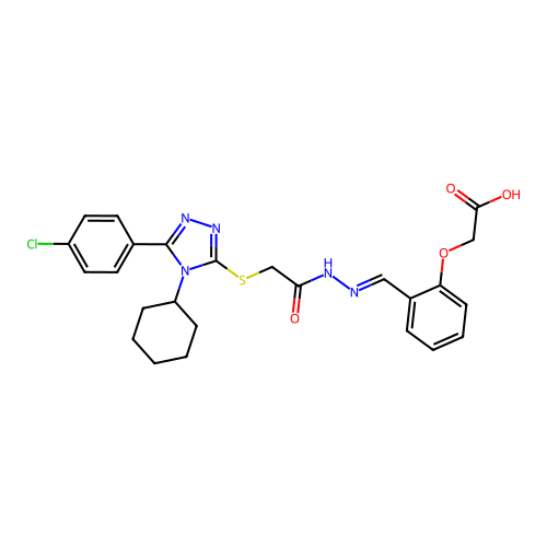 (2-{(E)-[2-({[5-(4-chlorophenyl)-4-cyclohexyl-4H-1,2,4-triazol-3-yl]sulfanyl}acetyl)hydrazinylidene]methyl}phenoxy)acetic acid structure