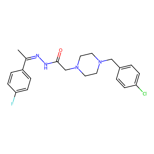 (Z)-2-(4-(4-chlorobenzyl)piperazin-1-yl)-N'-(1-(4-fluorophenyl)ethylidene)acetohydrazide structure