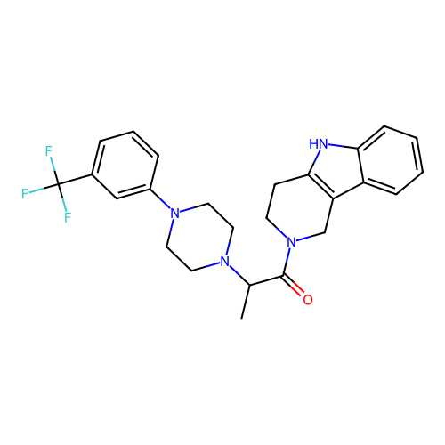 1-(1,3,4,5-tetrahydro-2H-pyrido[4,3-b]indol-2-yl)-2-{4-[3-(trifluoromethyl)phenyl]piperazin-1-yl}propan-1-one structure