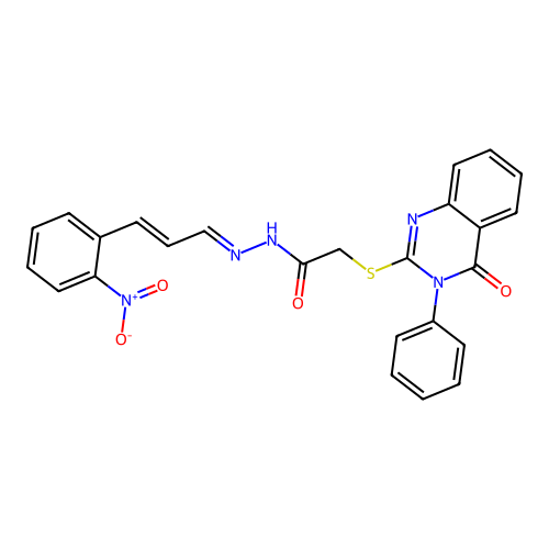 (4-Oxo-3-phenyl-3,4-dihydro-quinazolin-2-ylsulfanyl)-acetic acid [(E)-3-(2-nitro-phenyl)-prop-2-en-(E)-ylidene]-hydrazide structure