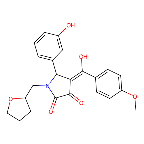 (4E)-4-[hydroxy(4-methoxyphenyl)methylidene]-5-(3-hydroxyphenyl)-1-(tetrahydrofuran-2-ylmethyl)pyrrolidine-2,3-dione structure