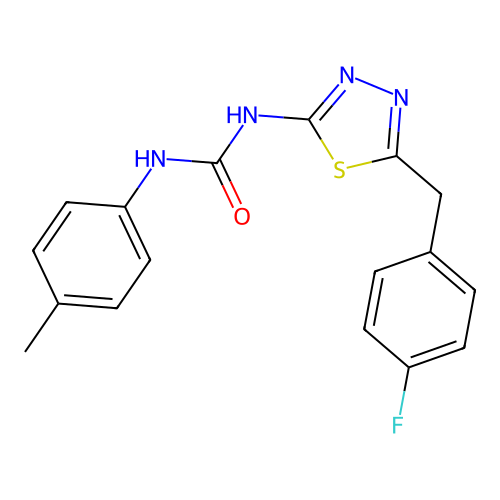 1-(5-(4-fluorobenzyl)-1,3,4-thiadiazol-2-yl)-3-(p-tolyl)urea structure