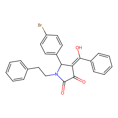 (4E)-5-(4-bromophenyl)-4-[hydroxy(phenyl)methylidene]-1-phenethylpyrrolidine-2,3-dione structure