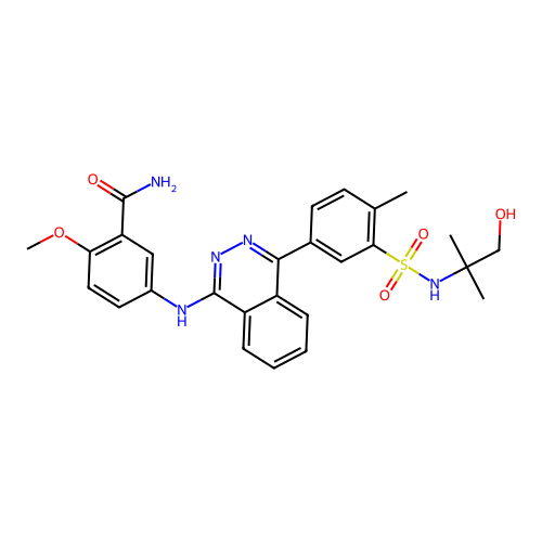 5-[(4-{3-[(1-hydroxy-2-methylpropan-2-yl)sulfamoyl]-4-methylphenyl}phthalazin-1-yl)amino]-2-methoxybenzamide structure