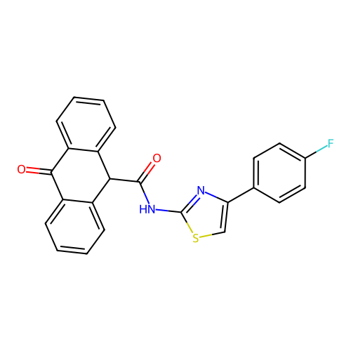 N-(4-(4-fluorophenyl)thiazol-2-yl)-10-oxo-9,10-dihydroanthracene-9-carboxamide structure