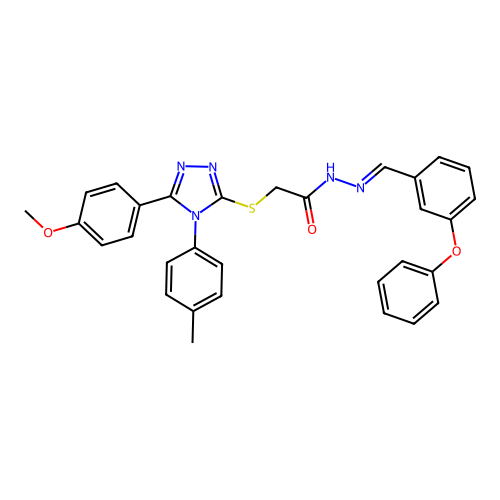 2-{[5-(4-methoxyphenyl)-4-(4-methylphenyl)-4H-1,2,4-triazol-3-yl]sulfanyl}-N'-[(E)-(3-phenoxyphenyl)methylidene]acetohydrazide structure