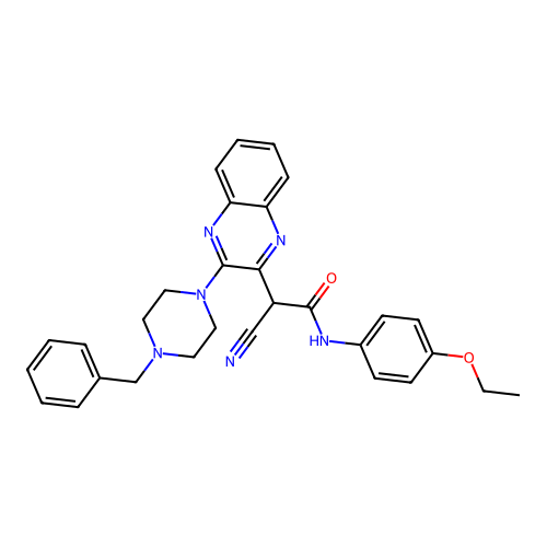 2-[3-(4-benzylpiperazin-1-yl)quinoxalin-2-yl]-2-cyano-N-(4-ethoxyphenyl)acetamide structure
